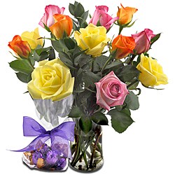 Sweets in Bloom 'One Dozen Rose Sorbet' Flower Bouquet with Godiva Chocolate Truffles