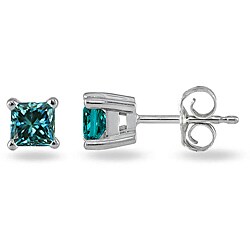 14k White Gold 1/4ct TDW Blue Diamond Solitaire Earrings