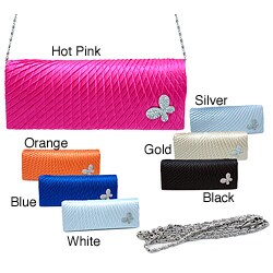 Dasein Rhinestone Butterfly Ornament Pleated Satin Clutch