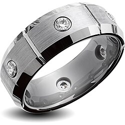 Men's Tungsten Carbide Cubic Zirconia Grooved and Brushed Ring (8 mm)