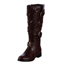 Two Lips Two Women's 'Too Jar' Brown Criss Cross Buckle Boots