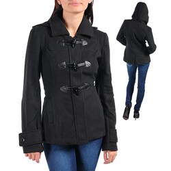 Stanzino Women's Black Wool-blend Toggle-front Hooded Jacket