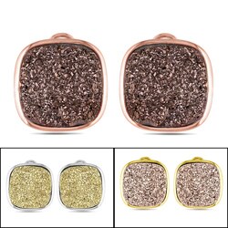 Sterling Silver Cushion Shape Druzy Gemstone Earrings