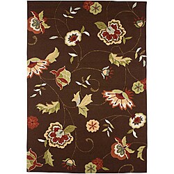 Hand-Hooked Brown/ Red Floral Rug (2' x 3')