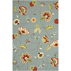 Hand-Hooked Blue/ Red Floral Area Rug (7'6 x 9'6)