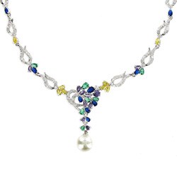 Cano Silvertone Multi-colored Cubic Zirconia Necklace