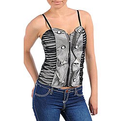 Stanzino Women's Sexy Silver and Black Spaghetti Strap Top