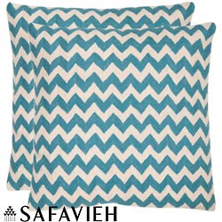Zig-Zag 18-inch Embroidered Blue Decorative Pillows (Set of 2)