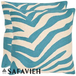 Stripes 18-inch Embroidered Blue Decorative Pillows (Set of 2)
