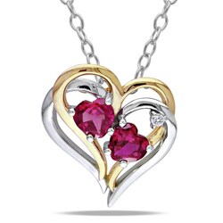 Two-tone Silver Created Ruby and Diamond Accent Necklace (1 1/5ct TGW)