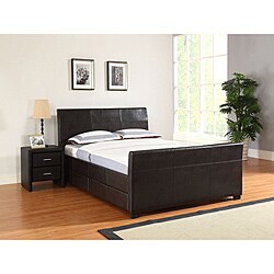 Quad Cal King Size Brown Faux Leather Storage Bed