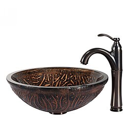 Kraus Copper Forest Glass Vessel Sink and Riviera Faucet Oil Rubbed Bronze