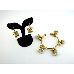 Goldtone White Turquoise Heart Bracelet and Earrings Set (Thailand)