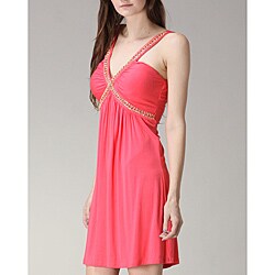 Dating Apparel Junior's Rhinestone Chain Coral Cocktail Dress