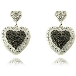Sterling Silver Black and White Diamond Accent Heart Drop Earrings