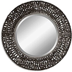 Alita Black Metal Round Framed Mirror