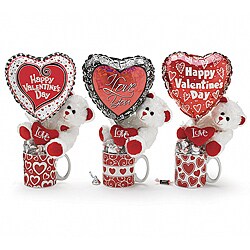 Valentine's Day Teddy Bear Gift Mugs and Candy (Set of 3) 