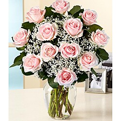 (Valentine's Day Preorder) One Dozen Long Stemmed Pink Roses with Vase