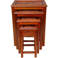 Set of 4 Wood Two-Tone Carved Nested Tables (China)
