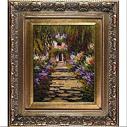 Claude Monet 'Garden Path at Giverny' Hand-painted Framed Canvas Art