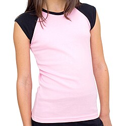 American Apparel Girl's Pink/ Black Raglan Top