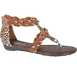 Refresh by Beston Women's 'LEAH-07' Camel Leopard T-strap Gladiator Sandals