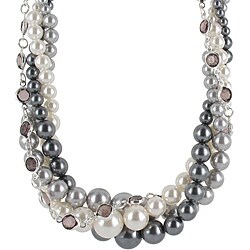 Roman Silvertone Twisted Grey and White Faux Pearl Bead Necklace