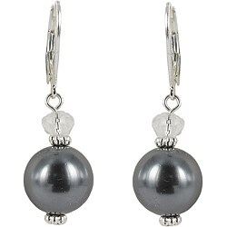 Roman Silvertone Black Faux Pearl and Plastic Bead Earrings