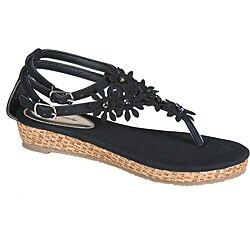 Refresh by Beston Women's 'Tokyo-01' Black Floral Accent T-strap Thong Sandals