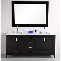 Espresso Solid Wood Transitional Double Sink Bathroom Vanity with Carrara White Marble Counter Top