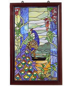 Tiffany-style Peacock Wooden Window Panel