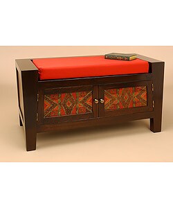 Wood and Glass Reverse Painted Cushioned Bench (Peru)