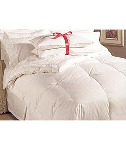 Buckingham Stripe 330 Thread Count White Goose Down Comforter and Pillow Set