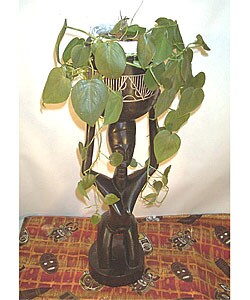 African Wood Carved Large Flower Pot (Ghana)