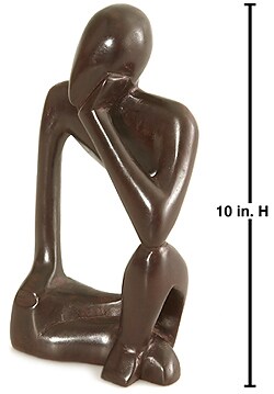 Carved Wood 'The Thinker' 10-inch Statue (Ghana)