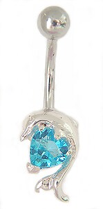 Surgical Steel Jeweled Dolphin Barbell Belly Ring