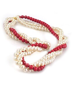 Cultured Freshwater Pearl and Coral Necklace (4-5 mm/ 16 in)