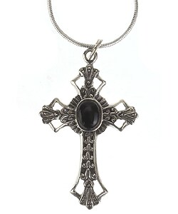 Sterling Essentials Sterling Silver 24-inch Black Onyx Cross Pendant Necklace