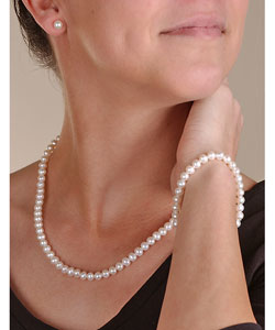 DaVonna 14k Gold Cultured Freshwater Pearl Three-piece Jewelry Set (6-6.5 mm/ 18 in/ 7 in)