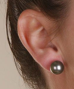 DaVonna 14k Gold Cultured Black Tahitian Pearl Earrings (11-12 mm)