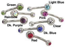 14g Petite Double Jeweled Surgical Steel Curved Barbell
