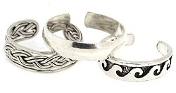Sterling Silver Smooth Waves Toe Ring Set