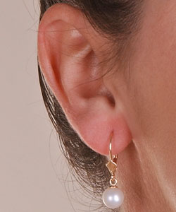 DaVonna 14k Gold Cultured Akoya Pearl Leverback Earrings (7-7.5 mm)