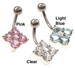 Surgical Steel Four-crystal Curved Barbell Belly Ring