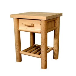 Rustic Log Adirondack Cedar Nightstand Table with Drawer