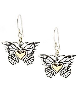 14k Gold/ Silver Butterfly Heart Earrings