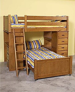Solid Pine Loft Bed with Two Twin Beds