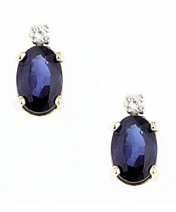 14k Yellow Gold Oval Sapphire Diamond Earrings