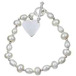 Sterling Essentials Sterling Silver 7-inch Freshwater Pearl Heart Bracelet