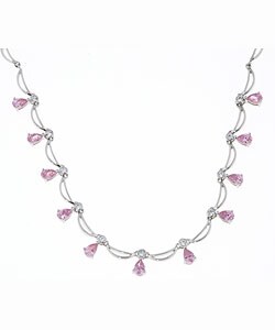 Sterling Silver Pink Cubic Zirconia Drop Necklace